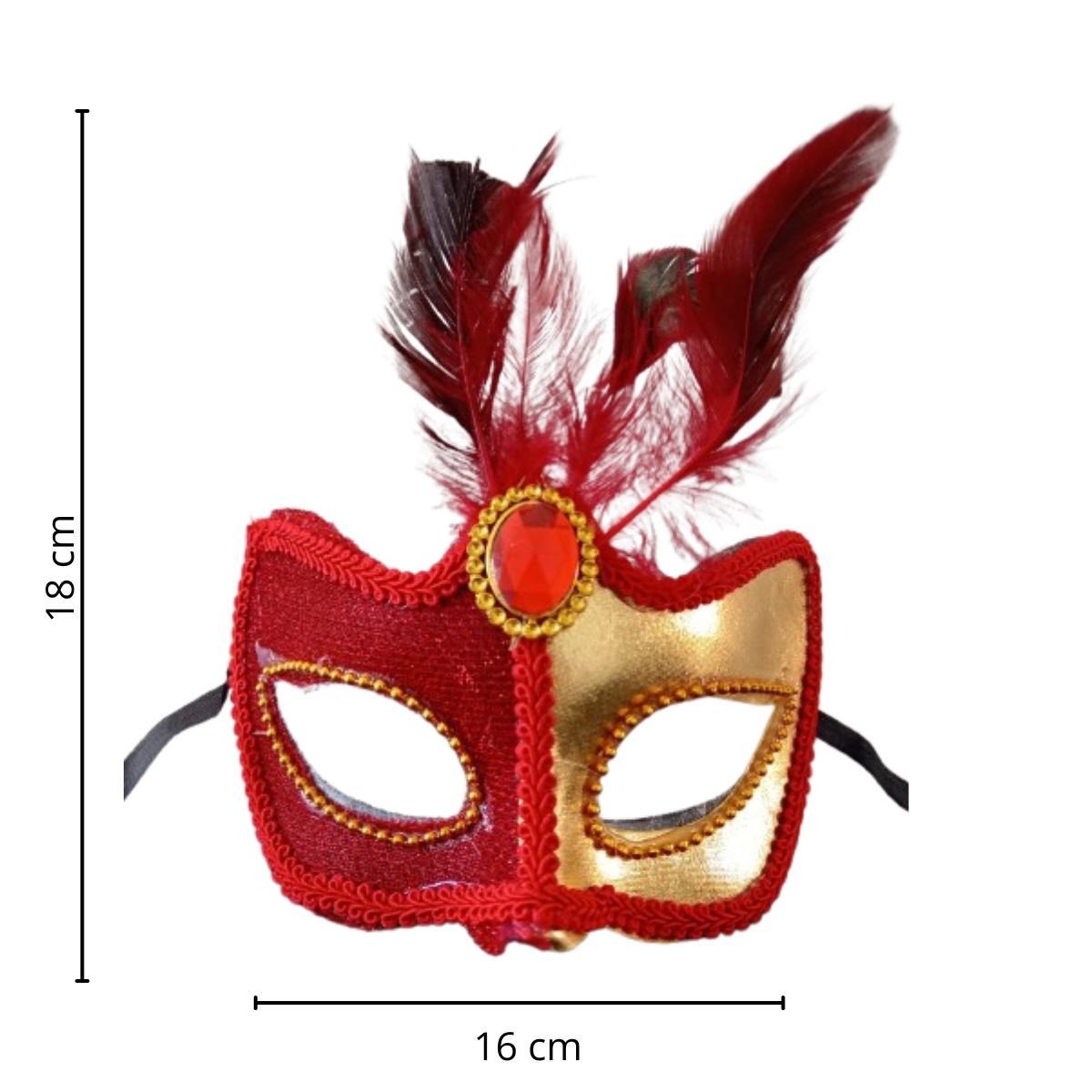 Antifaz Tentación Francesa para Mujer – Máscara de Lentejuelas con Plumas Rojo y Dorado - Imagen 4