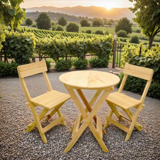 Comedor Plegable Redondo con 2 Sillas – Madera Pino, Acabado Natural Laqueado - Imagen 4