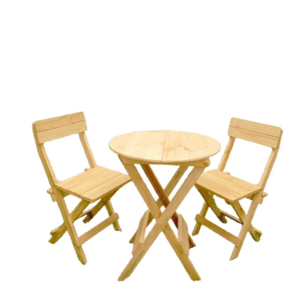 Comedor Plegable Redondo con 2 Sillas – Madera Pino, Acabado Natural Laqueado - Imagen 5