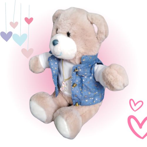 Oso de Peluche Herry con Chaqueta de Jean y Collar de Corazón 30 cm - Imagen 2