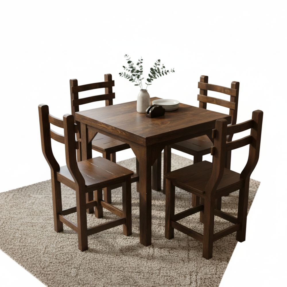 Juego de Comedor Napoli para Restaurante | Mesa + 4 Sillas de Madera | Color Marrón
