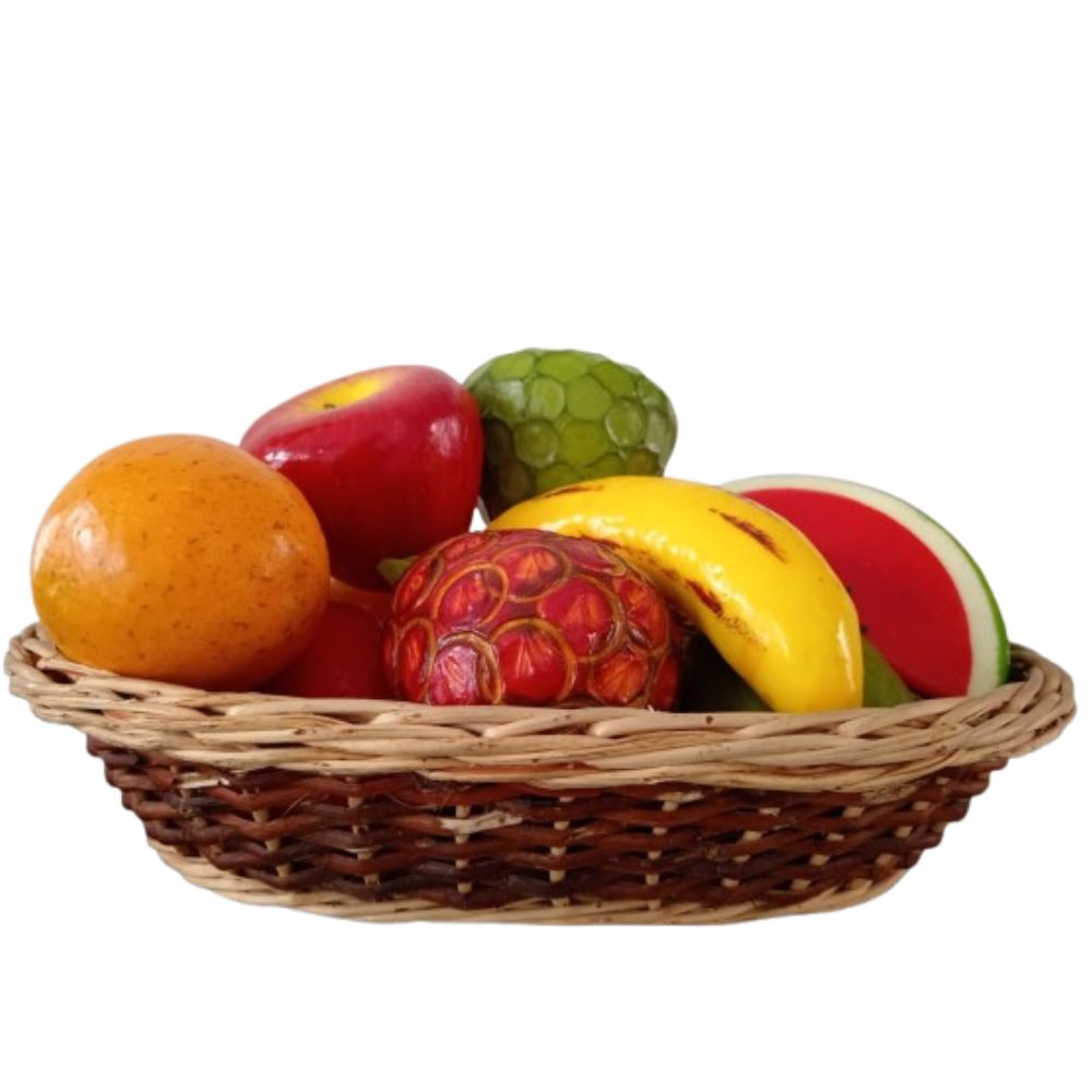 Canasta de 12 frutas decorativas