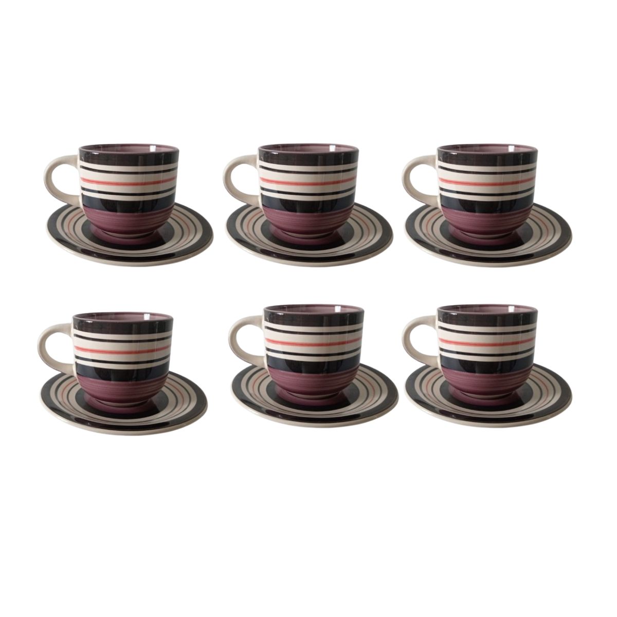 Set de 6 Tazas con Platillos de Loza Fina Color Aceituna – Juego para Café y Té