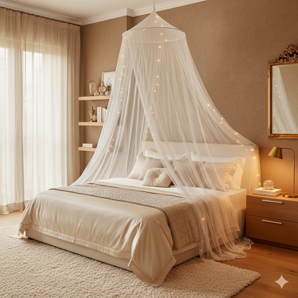 Eficaz Mosquitero redondo cama 2 plazas en blanco