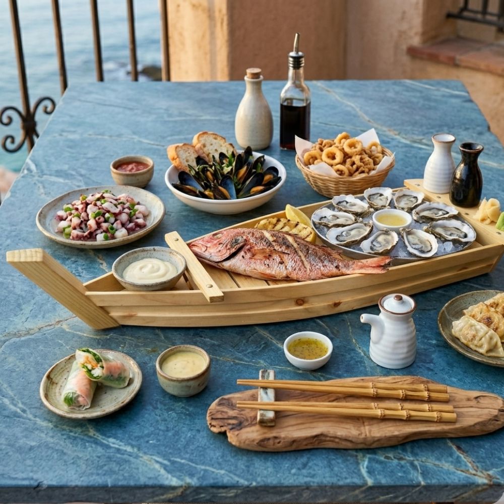 Badeja Barco para Sushi y Comida Marina en madera - Imagen 4