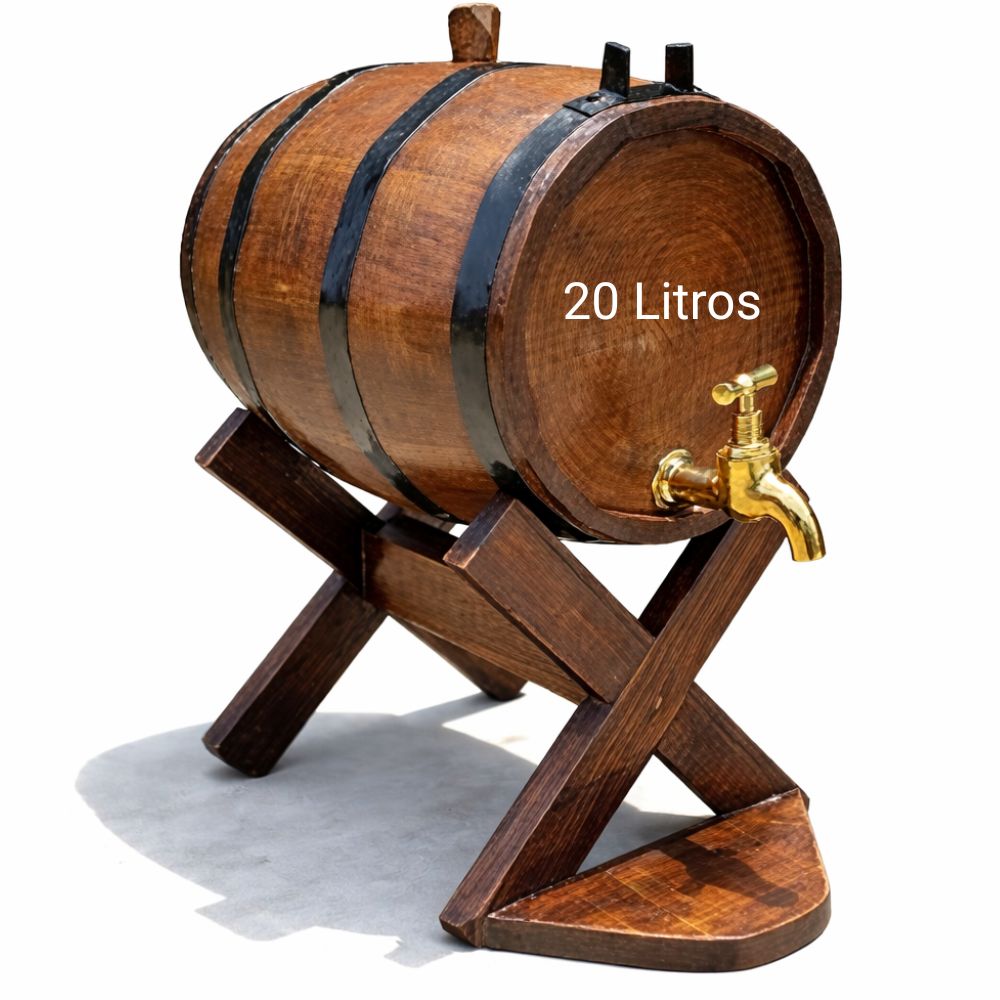 Barril de madera 20 litros en pino con base y grifo funcional