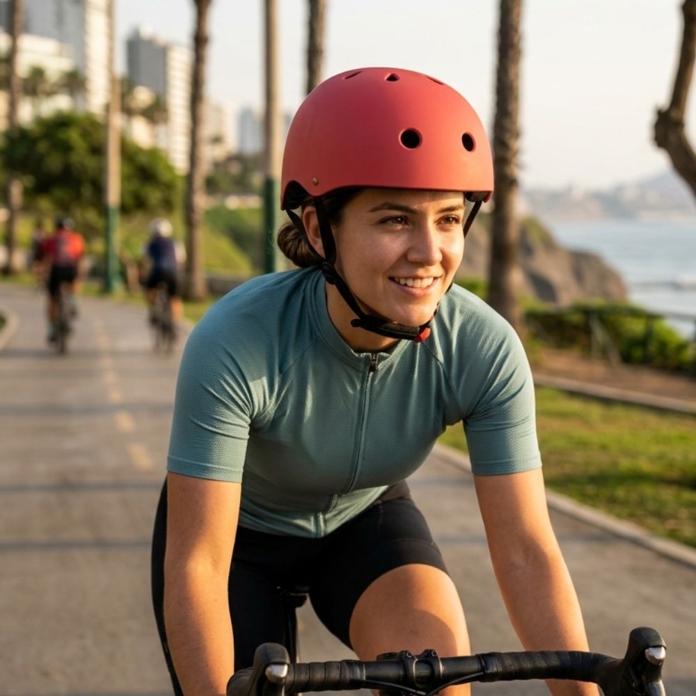 Cascos de Bicicleta Ollie Rosa Talla L con Luz Trasera y Correa Ajustable - Imagen 4