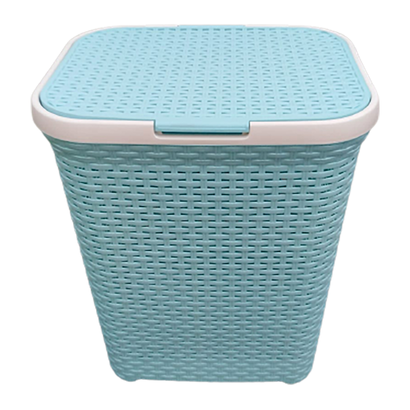 Cesto de Ropa Ratán con Tapa Color Turquesa 70 cm Organizador de Lavandería PVC - Imagen 2