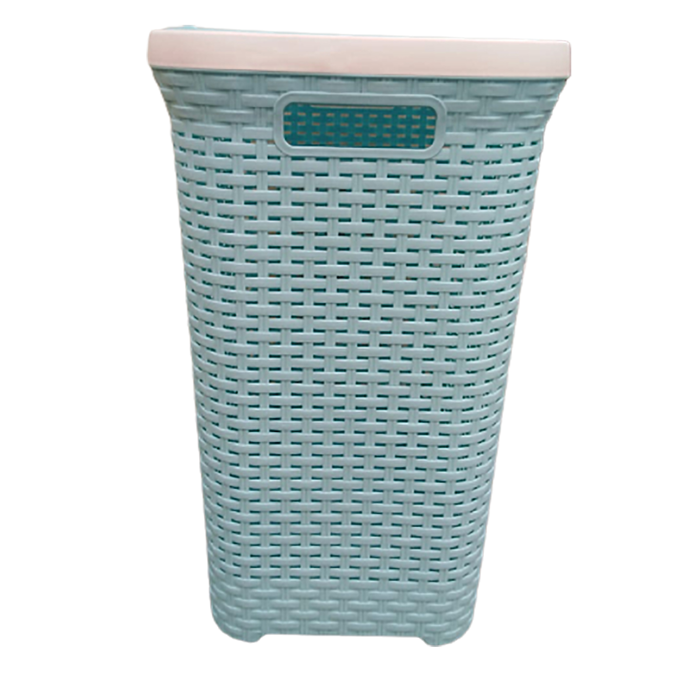 Cesto de Ropa Ratán con Tapa Color Turquesa 70 cm Organizador de Lavandería PVC - Imagen 4