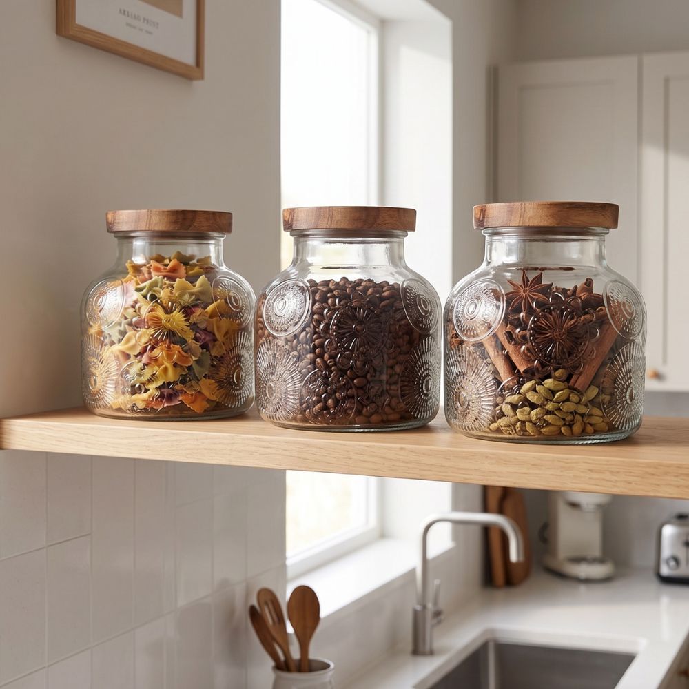 Contenedor Canister Frasco para Alimentos de Vidrio Labrado con Tapa de Bambú Importado Nueva York 1200 ml - Imagen 2