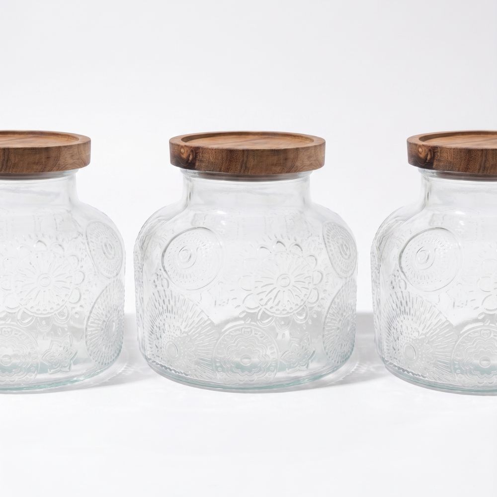 Contenedor Canister Frasco para Alimentos de Vidrio Labrado con Tapa de Bambú Importado Nueva York 1200 ml - Imagen 3