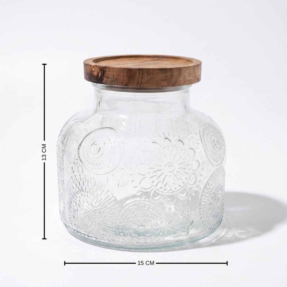 Contenedor Canister Frasco para Alimentos de Vidrio Labrado con Tapa de Bambú Importado Nueva York 1200 ml - Imagen 4
