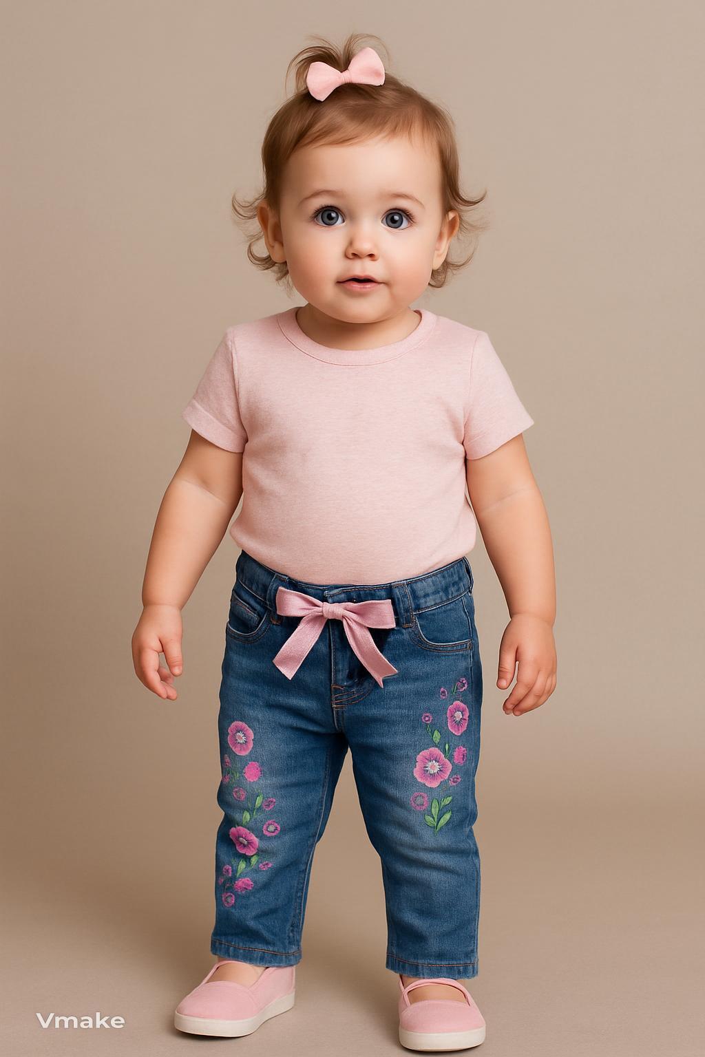 Jean para Niñas Fresa Talla 1 – Stretch con Bolsillos y hermoso Bordados Decorativos - Imagen 2