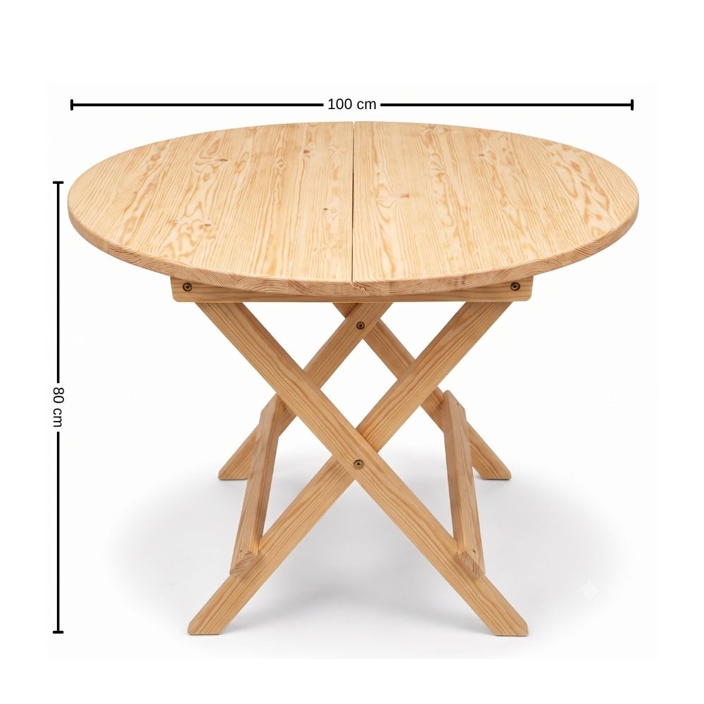 Mesa Plegable Redonda Álamo 100 cm – Madera de Pino Color Natural - Imagen 3