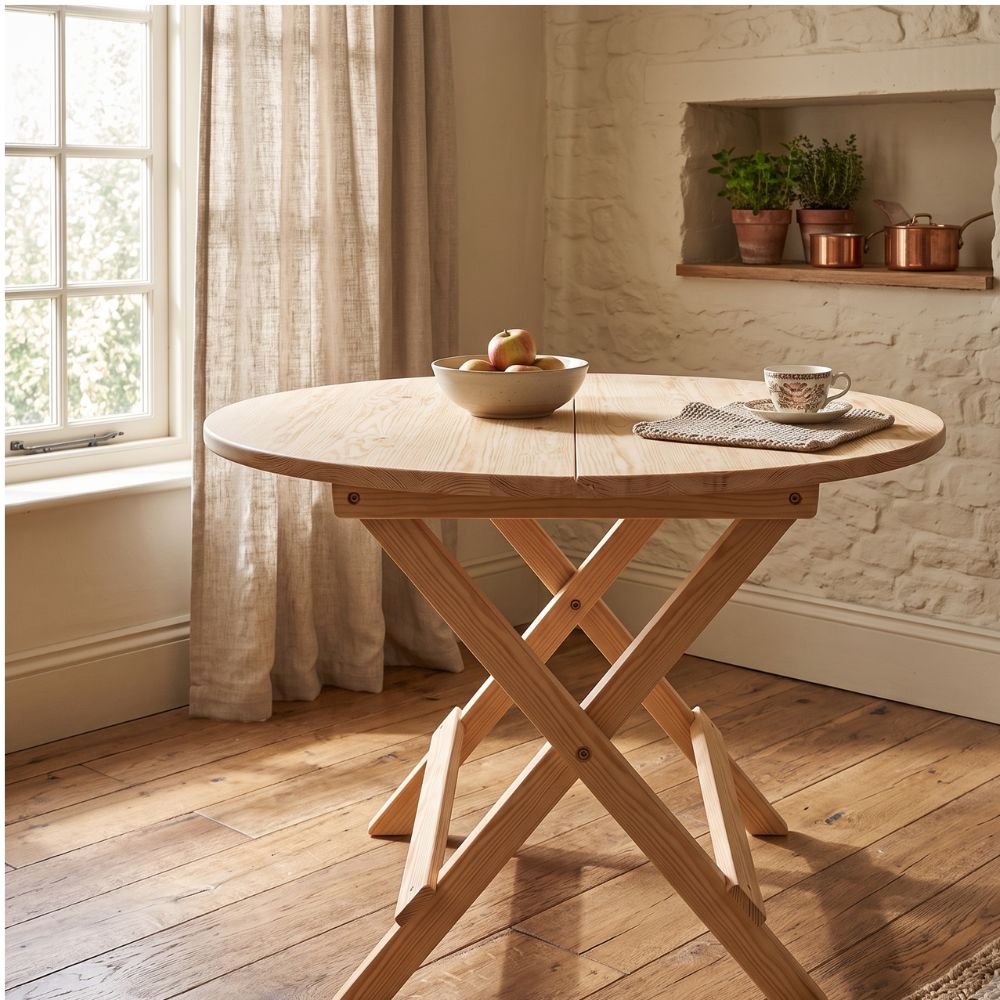 Mesa Plegable Redonda Álamo 100 cm – Madera de Pino Color Natural - Imagen 4