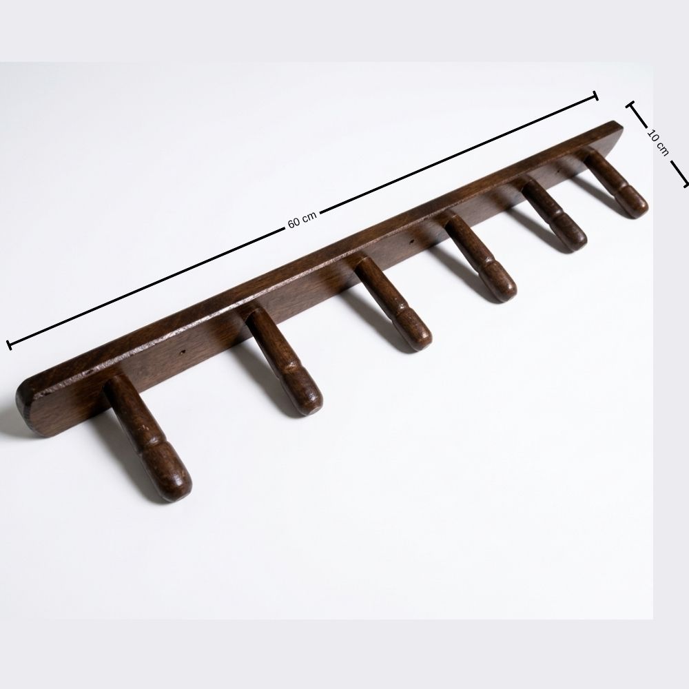 Perchero de Pared Rozino Horizontal con 6 Perchas en Madera Pino perfecto Marrón – 60 cm de largo - Imagen 6