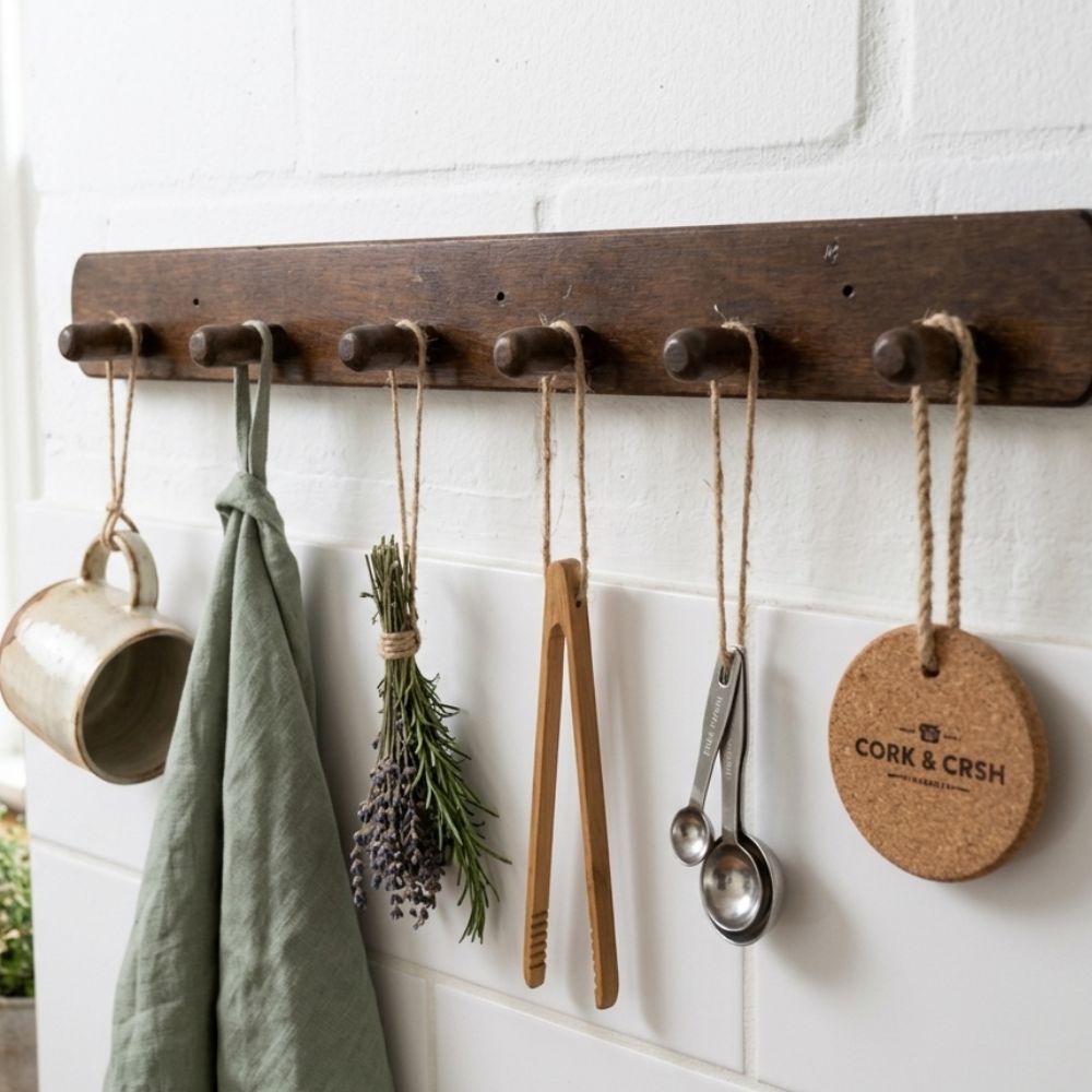 Perchero de Pared Rozino Horizontal con 6 Perchas en Madera Pino perfecto Marrón – 60 cm de largo - Imagen 2