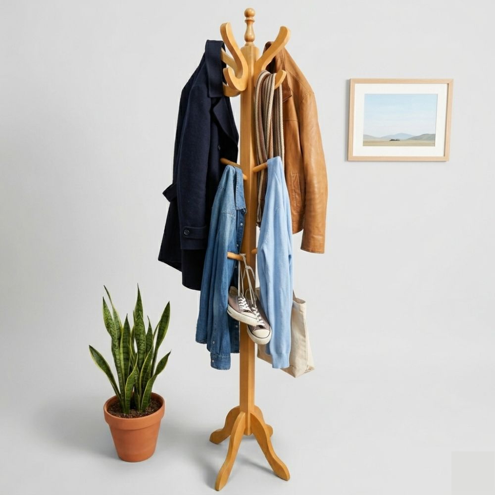 Perchero de Pie natural en madera Pino 25 – Espléndido Diseño moderno y funcional para el hogar - Imagen 4