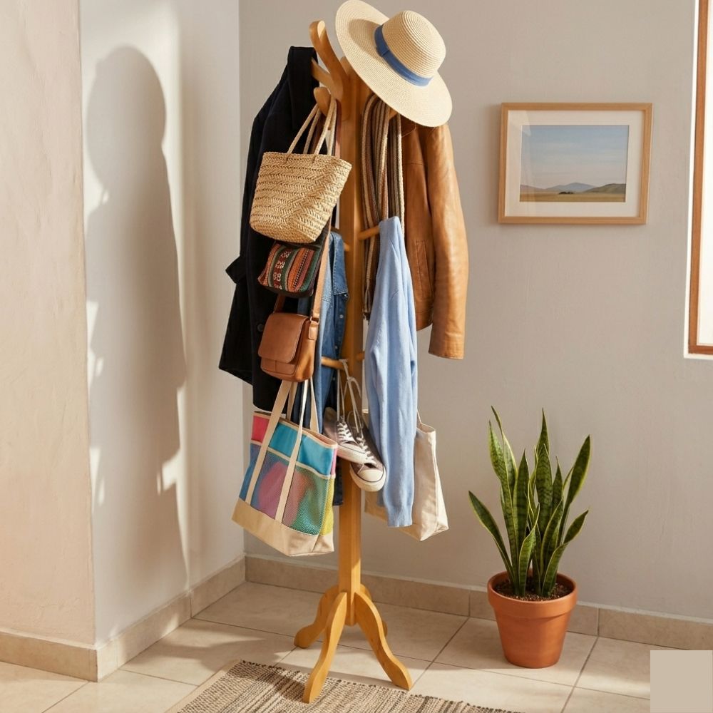 Perchero de Pie natural en madera Pino 25 – Espléndido Diseño moderno y funcional para el hogar - Imagen 3
