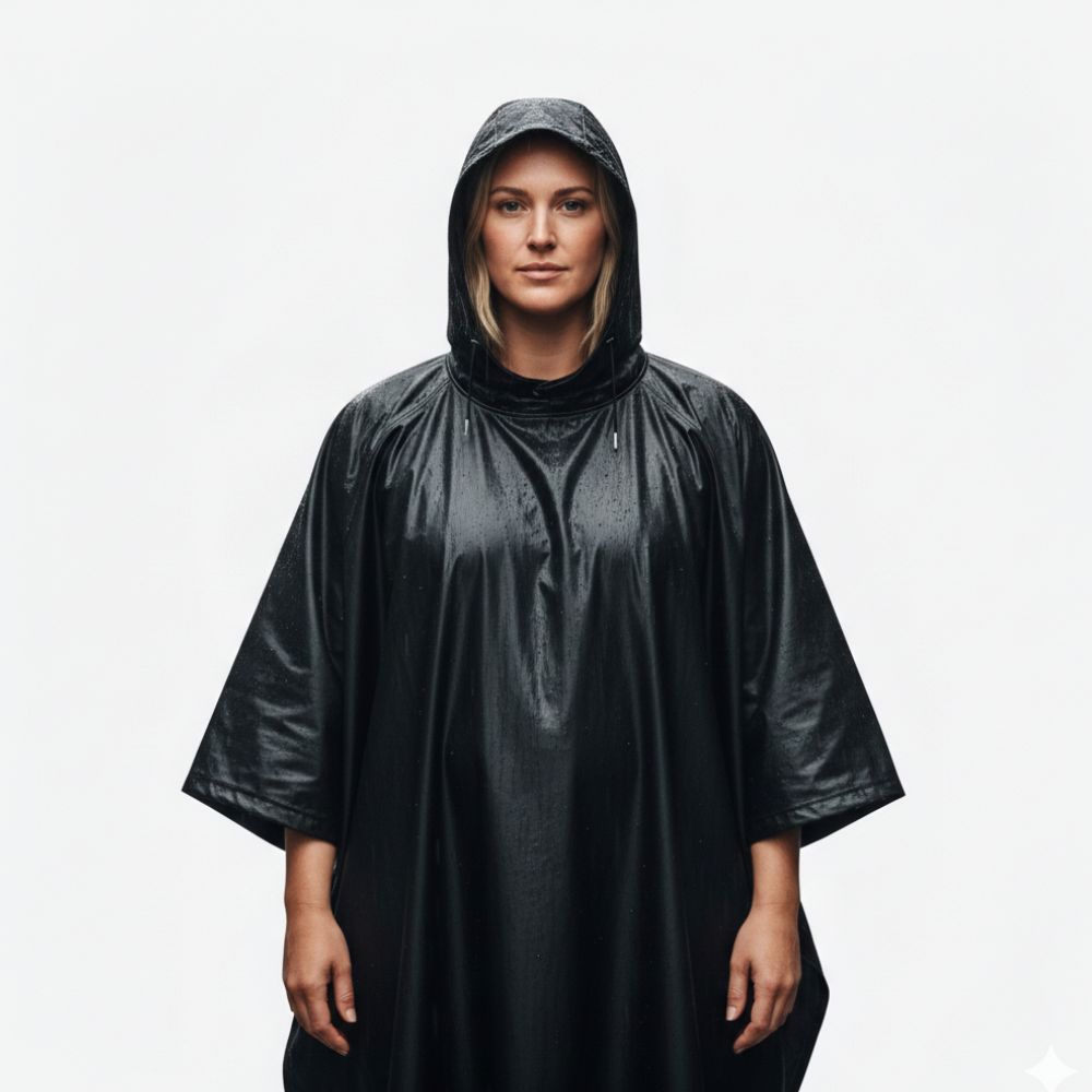 Impermeable para lluvia Ejecutivo Unisex Alta Densidad Tipo Poncho Negro - Imagen 2