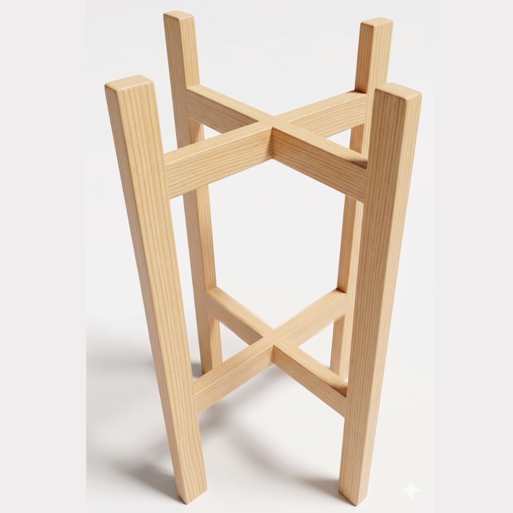 Porta Macetero de Madera Natural con 4 Bases – Soporte Decorativo Compacto para Plantas