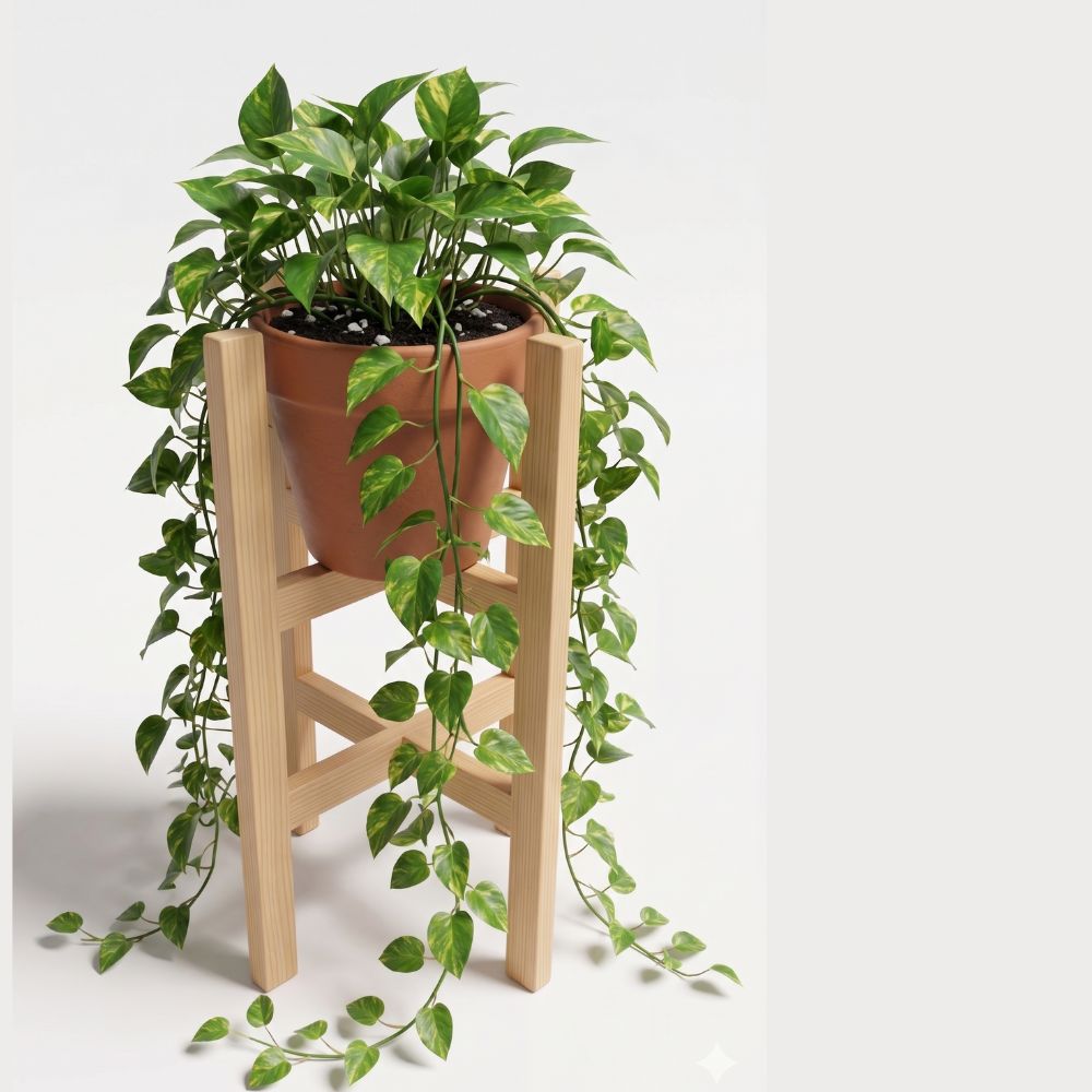 Porta Macetero de Madera Natural con 4 Bases – Soporte Decorativo Compacto para Plantas - Imagen 3