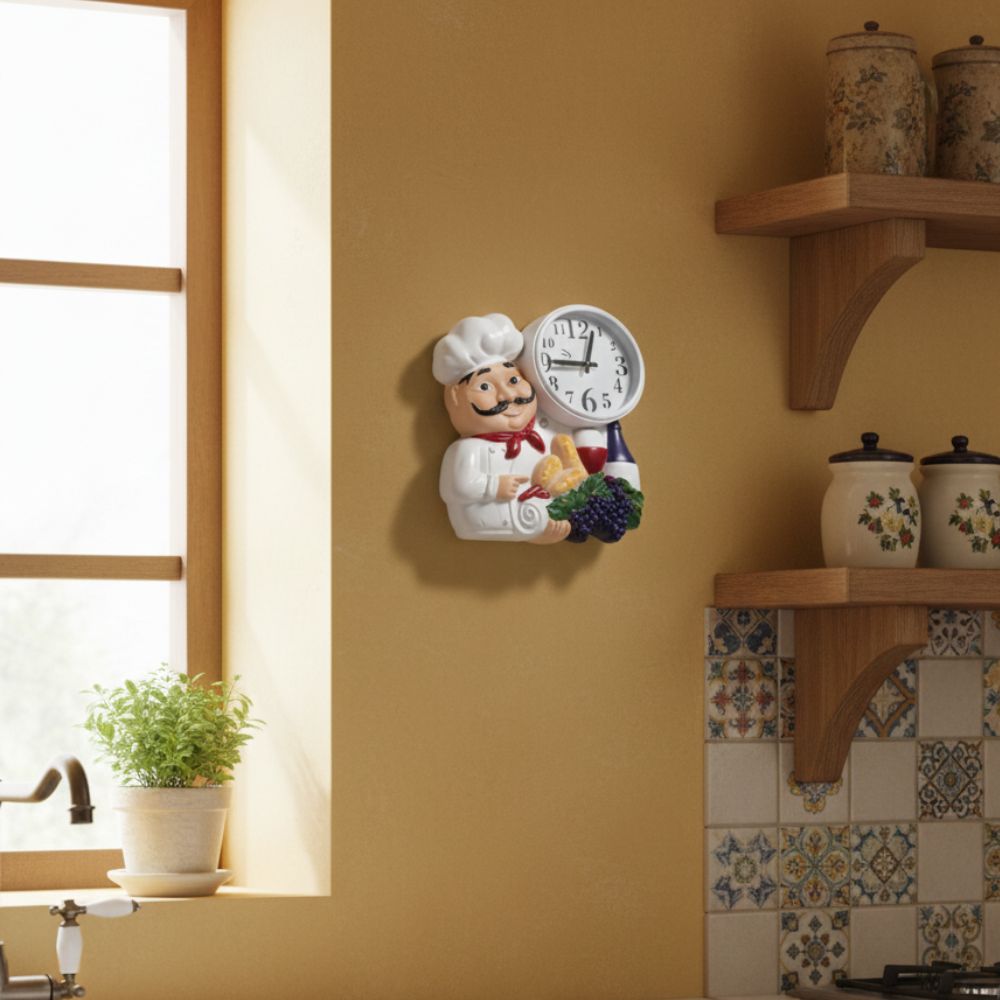 Reloj de Pared Chef Bigotón – Diseño Decorativo en Color Blanco 36 x 33 cm - Imagen 2