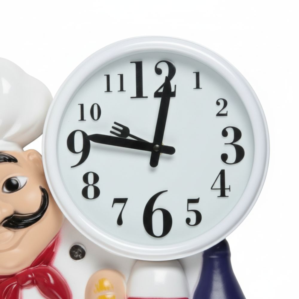 Reloj de Pared Chef Bigotón – Diseño Decorativo en Color Blanco 36 x 33 cm - Imagen 3