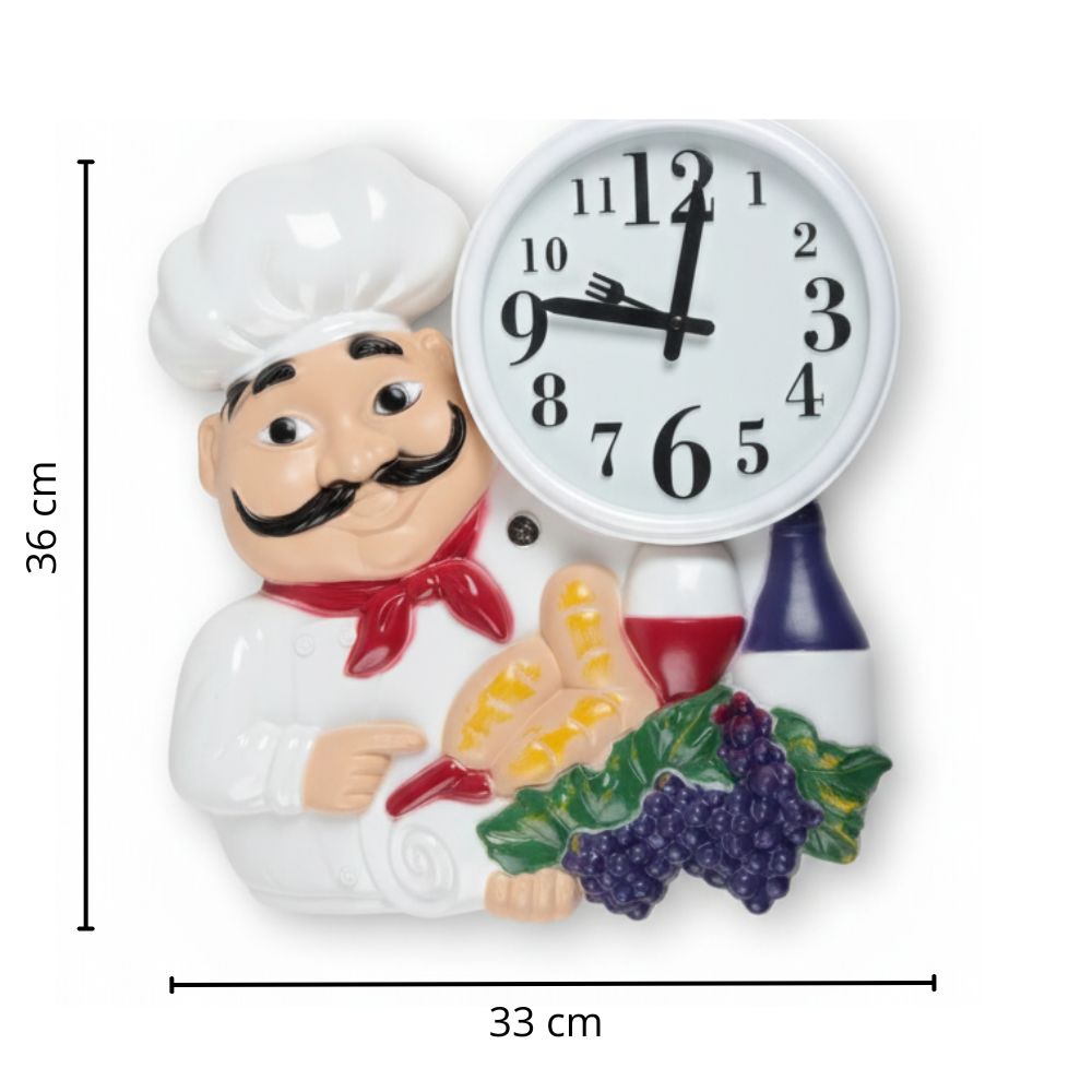 Reloj de Pared Chef Bigotón – Diseño Decorativo en Color Blanco 36 x 33 cm - Imagen 4
