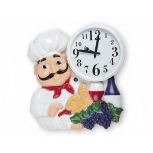 Reloj de Pared Chef Bigotón – Diseño Decorativo en Color Blanco 36 x 33 cm