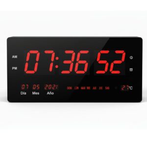 Reloj Digital de Pared Grande 48x25 cm | Hora, Fecha y Temperatura | Pantalla LED Clara