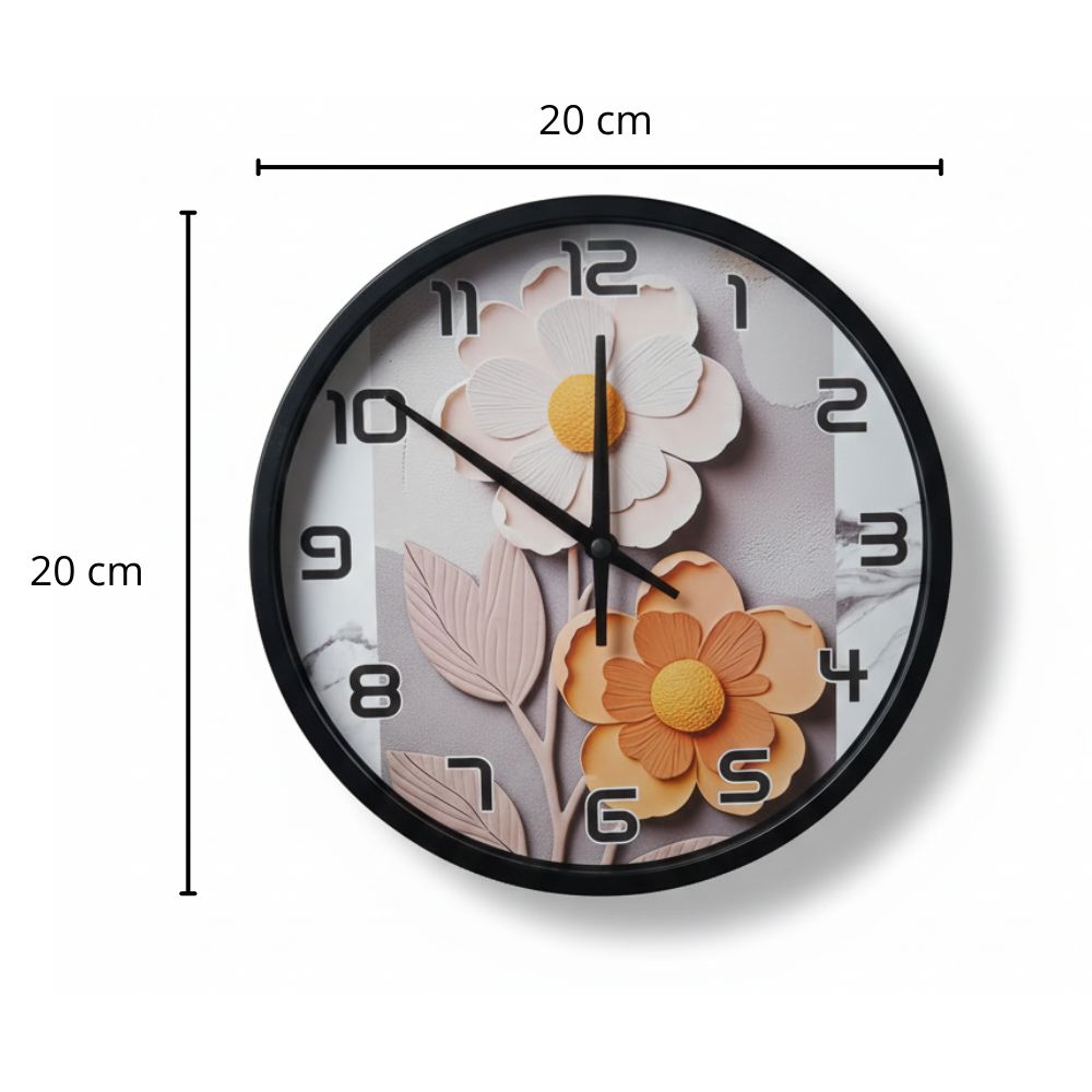 Reloj de Pared Redondo Modelo Margaritas – Marco Negro, Fondo Blanco, 20 cm - Imagen 4