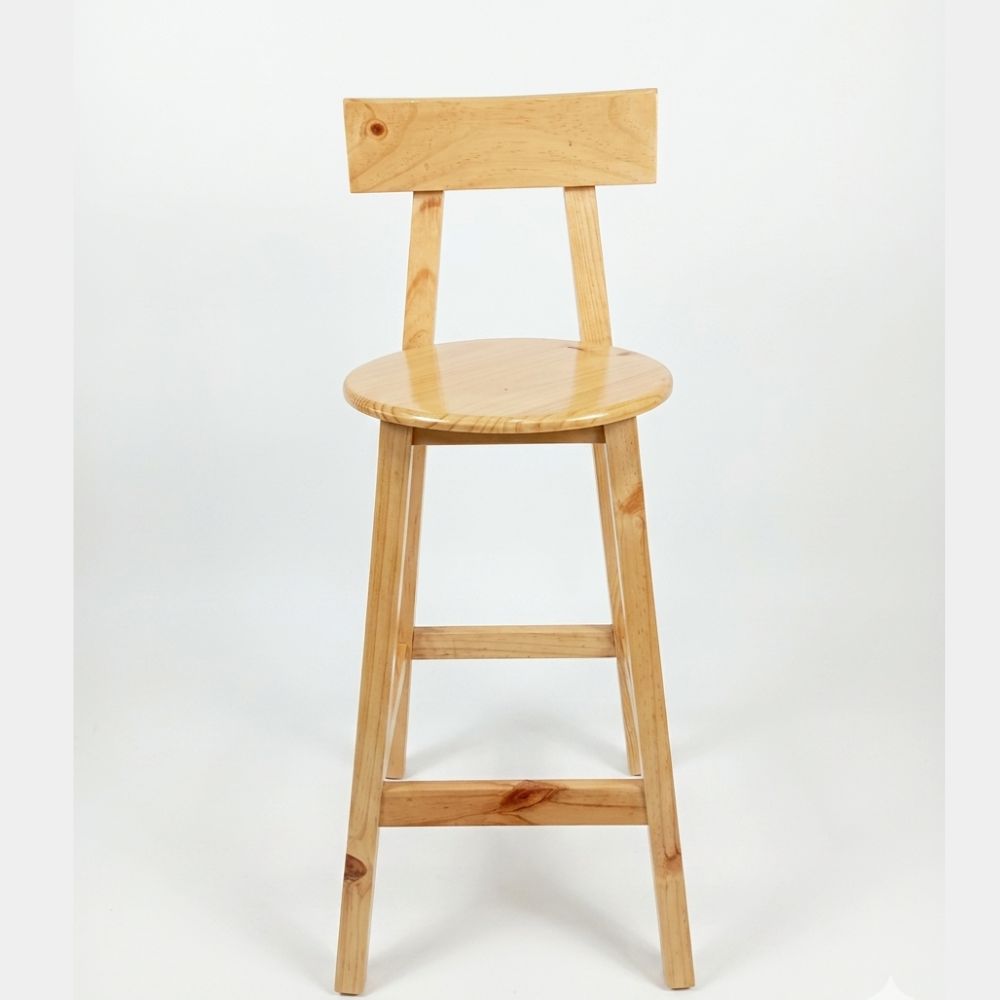 Silla Alta de Madera de Pino Color Natural con Respaldo - Imagen 2