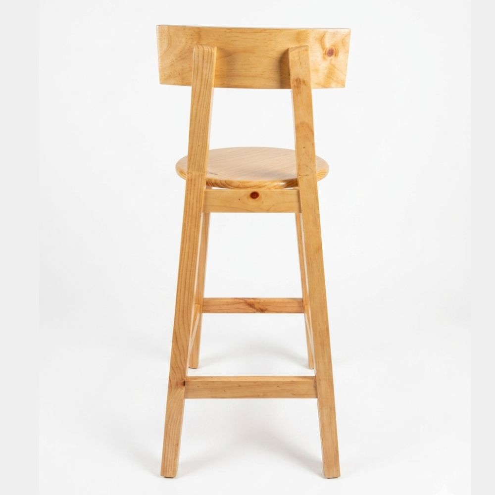Silla Alta de Madera de Pino Color Natural con Respaldo - Imagen 4