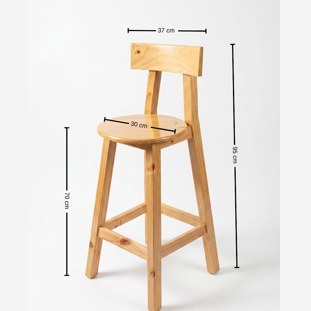 Silla Alta de Madera de Pino Color Natural con Respaldo - Imagen 3